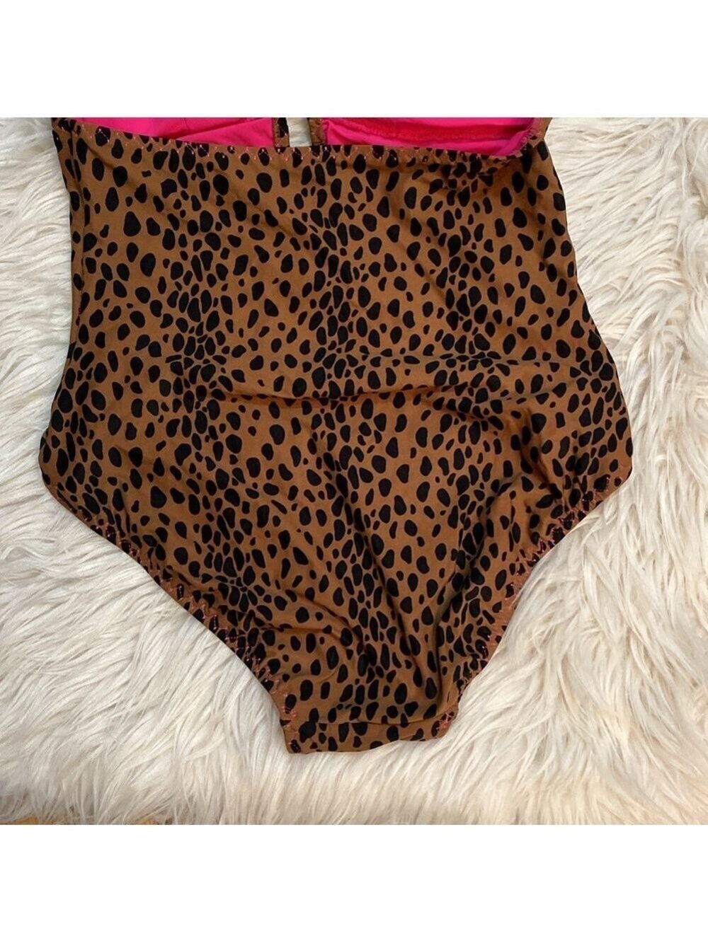 DKNY Leopard Print Plunge Neck One-Piece Swimsuit, Size 10 - Picture 6 of 16